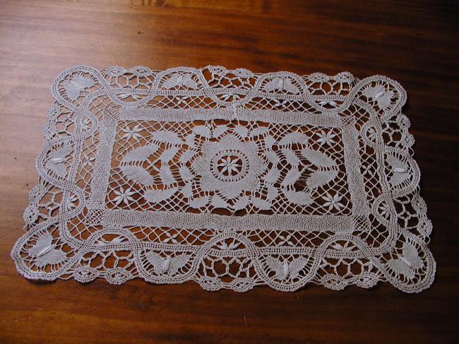 Gorgeous pair of trolley mats made in Cluny lace, with butterflies