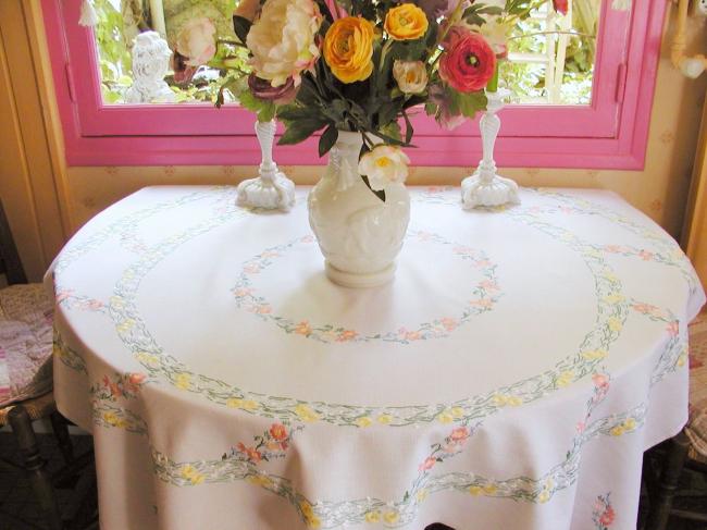 Gorgeous tablecloth with hand-embroidered wild primerose and snowdrops