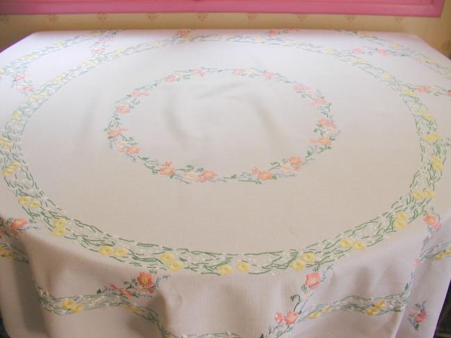 Gorgeous tablecloth with hand-embroidered wild primerose and snowdrops