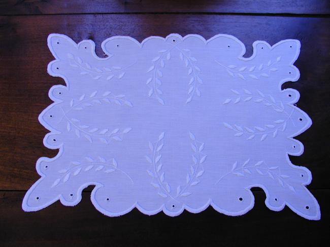 So lovely rectangular doily with raised white works