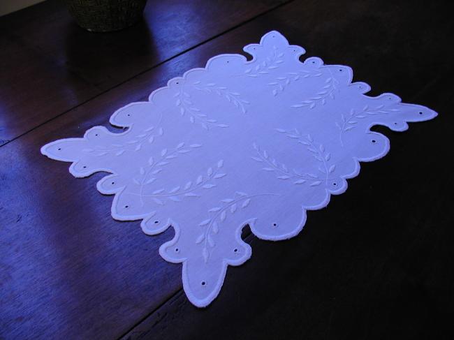 So lovely rectangular doily with raised white works