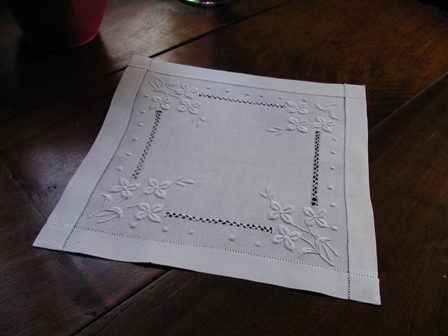 So pretty squared doily with white and drawn thread works 1900