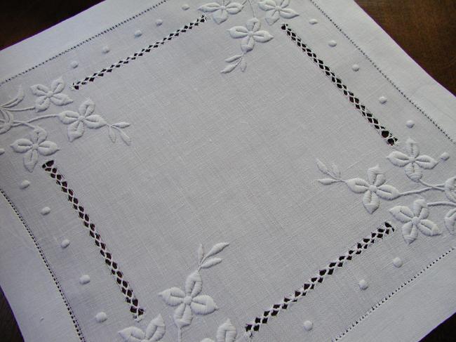 So pretty squared doily with white and drawn thread works 1900