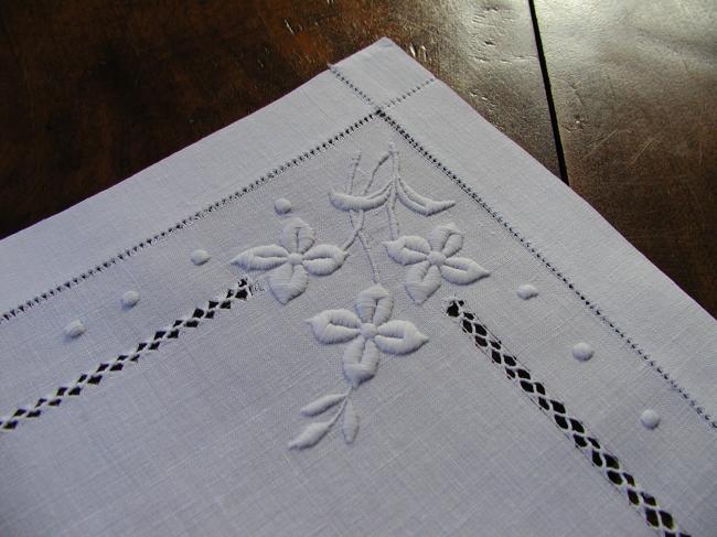 So pretty squared doily with white and drawn thread works 1900