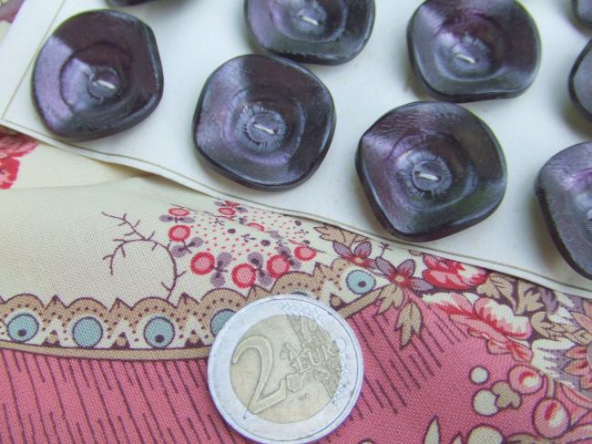 Carte de 12 boutons moyens, forme champignon noir, gris noir et violet 1950