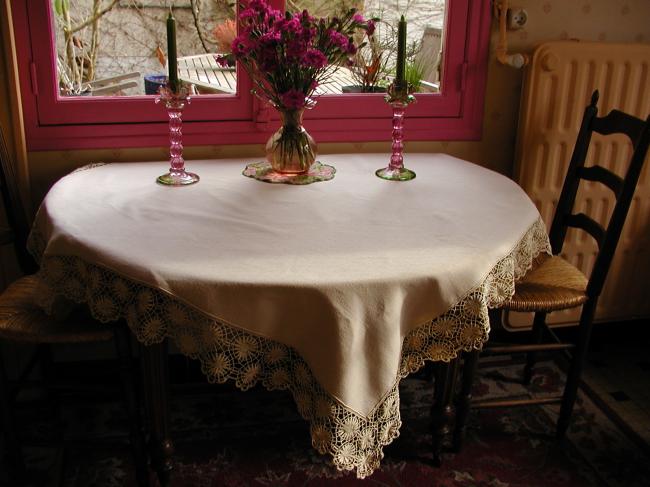 Really pretty tablecloth with large Cluny lace