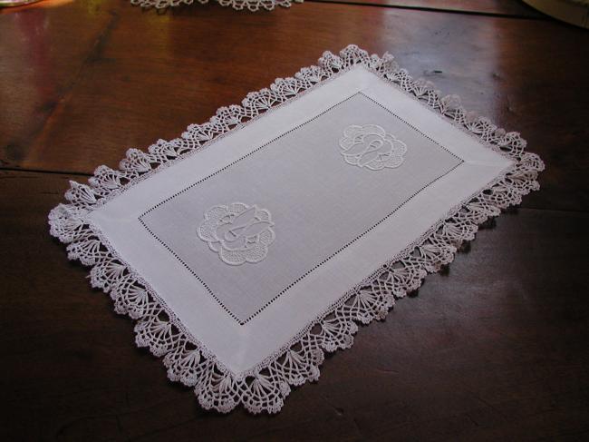 So charming doily with white embroidery and Cluny Lace