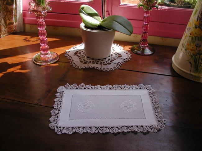 So charming doily with white embroidery and Cluny Lace