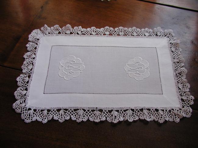 So charming doily with white embroidery and Cluny Lace