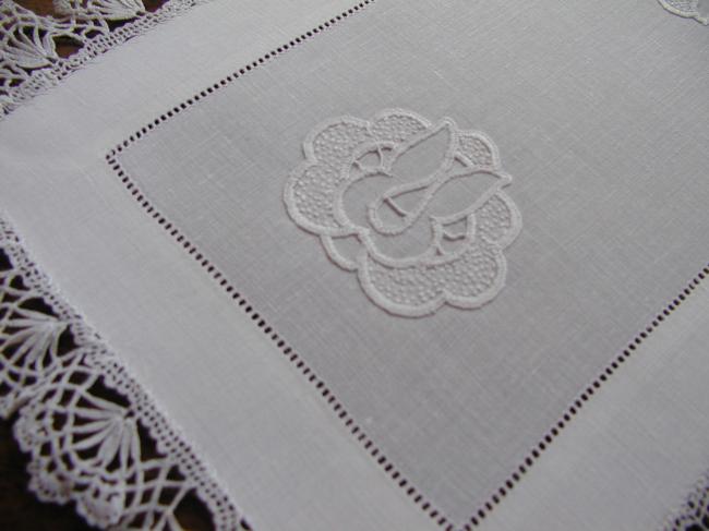 So charming doily with white embroidery and Cluny Lace